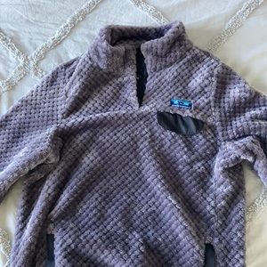 Dark purple button up sweatshirt.